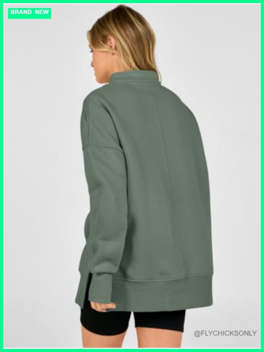 Oversized Quarter Zip Pullover Sweatshirt Stand Collar Side Slits Casual - Picture 4 of 6